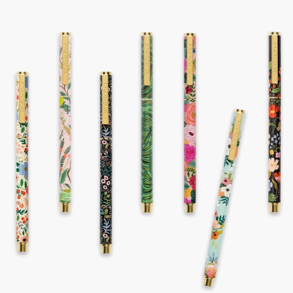 NIB Rifle Paper Co. Strawberry Fields Black Ink Pen with Floral and Gold Accents - Picture 3 of 5